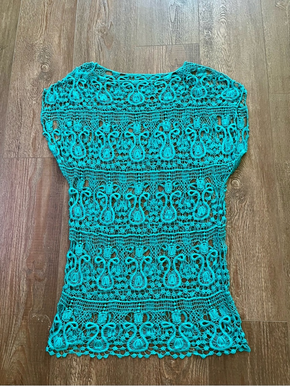 Turquoise Crochet Swim Cover-Up Dress - Picture 5 of 6
